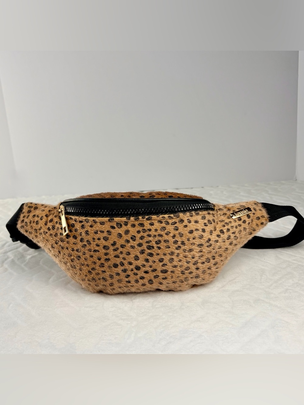 Kensie Leopard-Print Belt Bag in Tan and Black